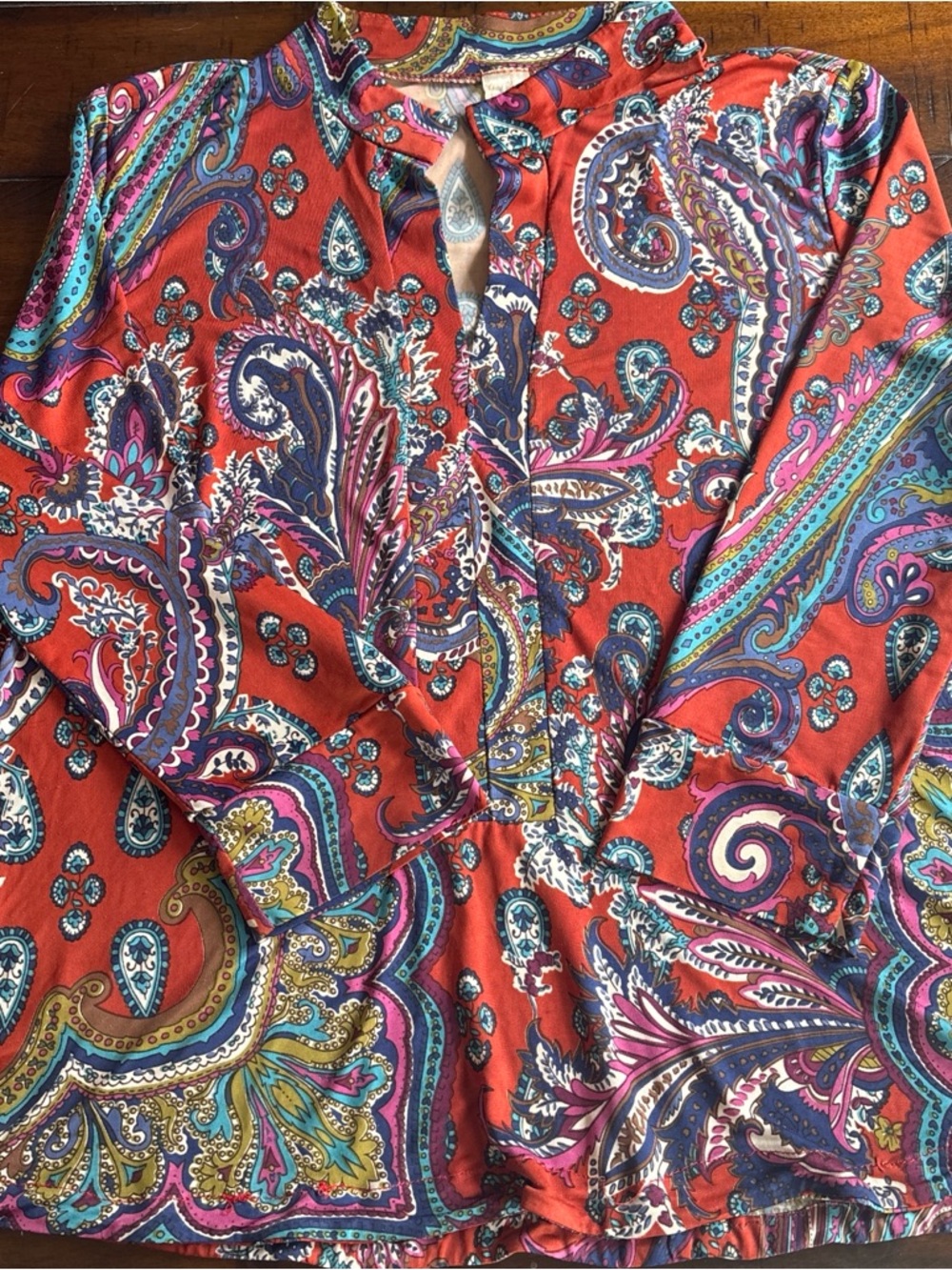 S-Twelve Multicolor Paisley Print Blouse - Rust and Teal Accents